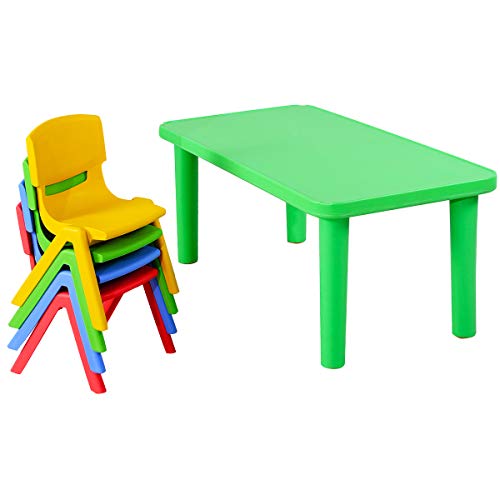 Costzon Kids Table & Chair, Plastic Learn & Play Activity Set(Table & 4 Colorful Stackable Chairs)