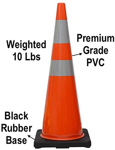 (12 Cones) CJ Safety 36" Orange PVC Traffic Safety Cones with Black Base & 6" + 4" Reflective Collars (Set of 12 Cone)