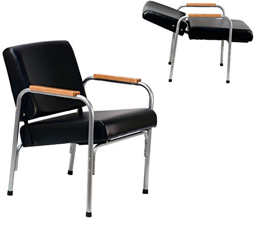 LCL Beauty Natural Oak Armrest Automatic Recline Shampoo Chair with Double-Reinforced Steel Frame