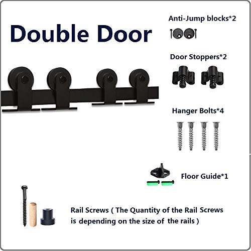 CCJH 10.5FT Sliding Barn Door Hardware Kit, Heavy Duty, Smoothly and Silently, Easy to Install, Fit 31.5" Width Double Door Panel, T-Shaped Style Black