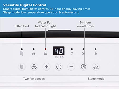 Honeywell Medium Basement & Room Up to 3000 Sq. Ft, TP50AWKN Smart Wi-Fi Energy Star Dehumidifier, 50 Pint, White