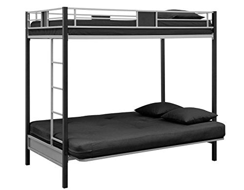 DHP Silver Screen Metal Bunk Bed with Ladder, Black, Twin