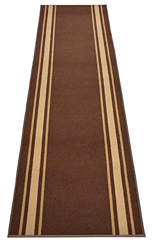 Custom Size Solid Border Roll Runner 32 in Wide x Your Length Choice Slip Resistant Rubber Back Area Rugs and Runners (Brown with Beige Border 28 ft x 32 in)