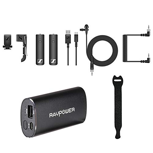 Sennheiser XSW-D Portab Lavalier Set with ME2-II Lav, RAVPower Luster 6700mAh Charger & Fastener Straps (10-Pack) Bundle