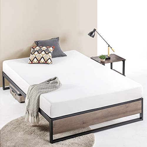 ZINUS GOOD DESIGN Award Winner Suzanne 14 Inch Metal and Wood Platforma Bed Frame / No Box Spring Needed / Wood Slat Support, Grey Wash, Twin