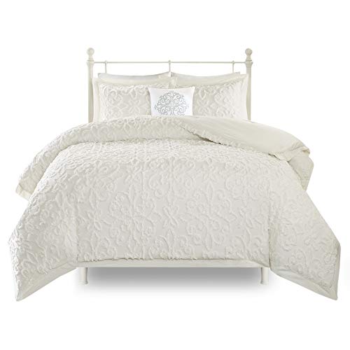 Madison Park Tufted Chenille Cotton Comforter All Season Bedding Set, Matching Shams, King/California King (104 in x 92 in), Sabrina Shabby Chic, Medallion Off White