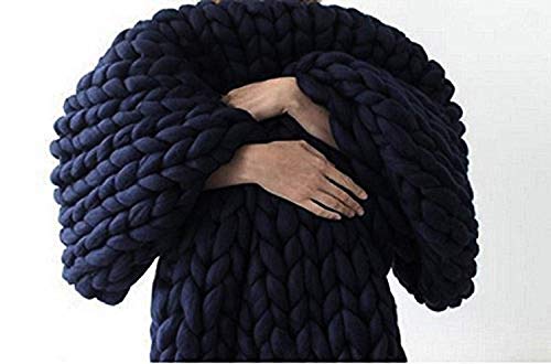 VIYEAR Chunky Knit Blanket Soft Handmade Knitting Throw Bedroom Sofa Decor Super Large Navy Blue 59"x 79"