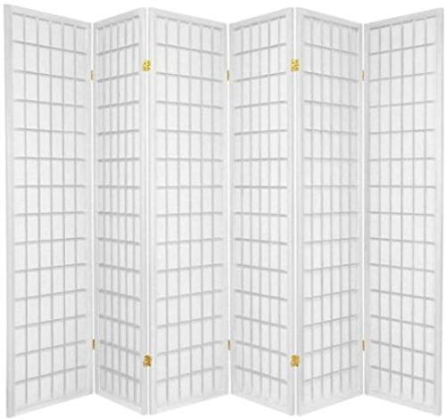 Legacy Decor Japanese Oriental Style Room Screen Divider, 6 Panels, White Color