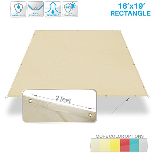 Patio Paradise 16'x19' Waterproof Sun Shade Sail Canopy, Beige Rectangle Straight Side Grommet Pergola Cover Windscreen Tarp UV Block Fabric for Outdoor Deck - Customize Available