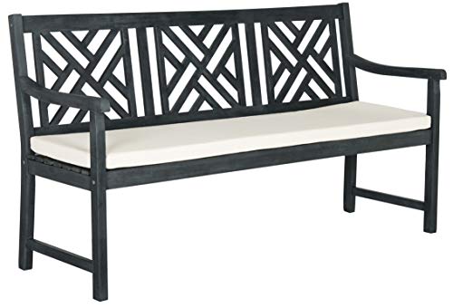 Safavieh PAT6738B Outdoor Collection Bradbury 3 Seat Bench, Ash Grey/Beige