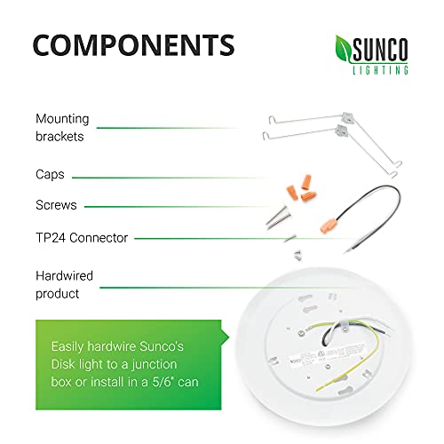 Sunco Lighting 24 Pack 5 Inch / 6 Inch Flush Mount Disk LED Downlight, 12W=75W, 5000K Daylight, 850 LM, Dimmable, Hardwire 4/6" Junction Box, Recessed Retrofit Ceiling Fixture