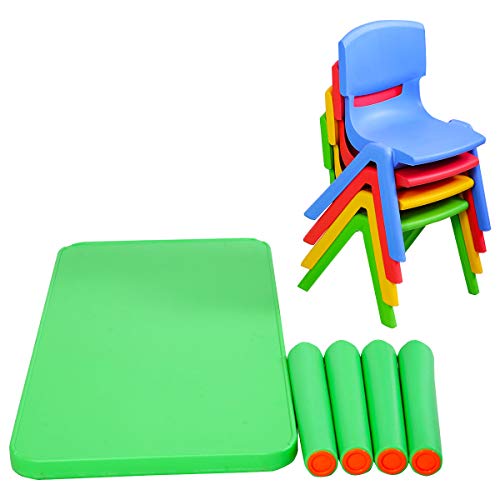 Costzon Kids Table & Chair, Plastic Learn & Play Activity Set(Table & 4 Colorful Stackable Chairs)