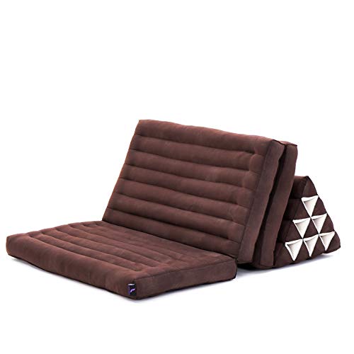 Leewadee Foldout Triangle Thai-Cushion Floor-Seat with Back-Rest TV Pillow Lounge-r Foldable Out-Door Mattress, 31.5x67x15 inches, Kapok, Black red