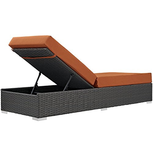 Modway Sojourn Wicker Rattan Outdoor Patio Sunbrella Fabric Chaise Lounge in Canvas Tuscan