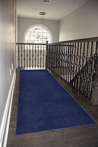 Custom Size Runner Rug Solid Color Roll Runner 26 Inch Wide x Your Length Size Choice Slip Skid Resistant Rubber Back 3 Color Options Euro Collection (Royal Navy Blue, 20 ft x 26 in)