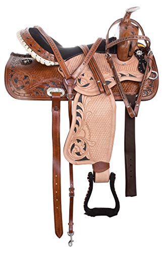 Acerugs 14” 15” 16” 17” Blue Black Pink Purple Western Inlay Barrel Racing Show Horse Saddle TACK Set Premium Leather (Wings, 14)