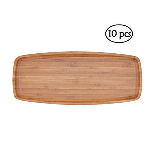 BambooMN 14" x 6" Bamboo Ecoware Reusable Dinnerware Rectangle Plates for Catered Events, Holidays, or Home Use Supplies, 10 Pcs