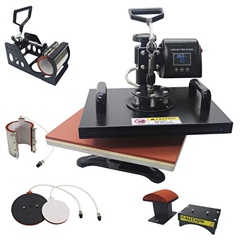 13 x 18 Inch Heat Press Machine 5 in 1 Combo for T-Shirt Hat Cap Mug Plate Color LED Digital Heat Transfer Sublimation Machine New Black