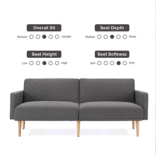 Mopio Chloe Convertible Futon Couch Bed, Fabric Tufted Modern Sofa Sleeper with Tapered Wood Legs, 76.8" L, Perfect Suit for Your Living Room, Dark Gray