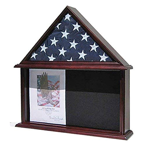 Large Military Medal Shadow Box Frame American Memorial Burial Funeral Flag Display Case for 5' X 9.5' Flag Folded, Mahogany Finish, Solid Wood (Red Felt)