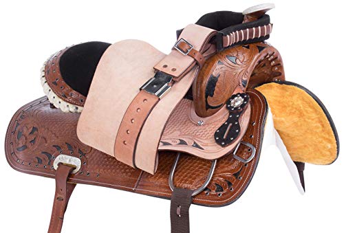 Acerugs 14” 15” 16” 17” Blue Black Pink Purple Western Inlay Barrel Racing Show Horse Saddle TACK Set Premium Leather (Wings, 14)