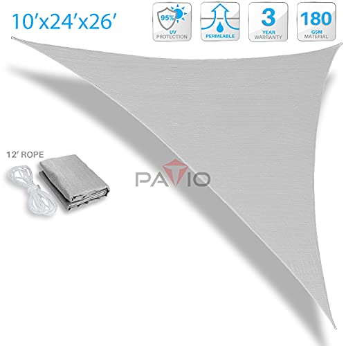 Patio Paradise Light Gray 10x24x26 Sun Shade Sail Canopy Awning Fabric Cloth Screen - UV Block UV Resistant Heavy Duty Commercial Grade - Outdoor Carport - We Make Custom Sizes