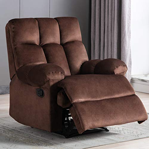 Bonzy Home Overstuffed Fabric Recliner Chair Heavy Duty Manual Recliner Home Theater Seating  Dark Brown