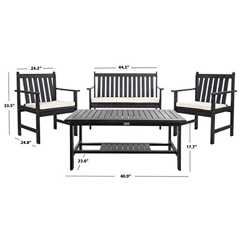 Safavieh PAT7006C Collection Burbank White 4 Pc Outdoor Set, Black/Beige