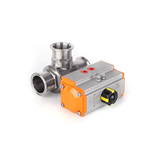 (1", 1.5", 2") Stainless Steel 304 Sanitary Three Way T-Port Tri-Clamp Pneumatic Ball Valve Working Pressure: 0-1.6 MPa / 232 psi (2")