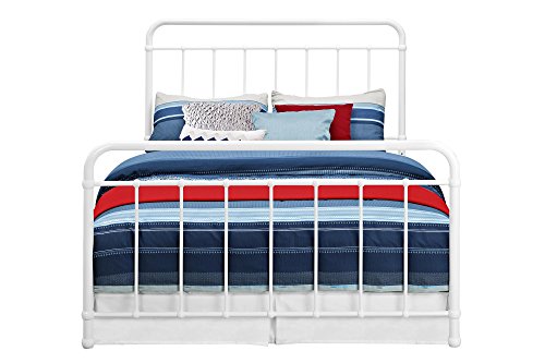 DHP Brooklyn Metal Iron Bed w/ Headboard & Footboard, Adjustable height (7” or 11” clearance for storage)White