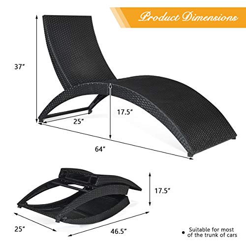 Tangkula Foldable Patio Lounge Chair, Outdoor Rattan Lounger Chaise, Portable Patio Chaise with Cushion, All-Weather Wicker Furniture for Garden Lawn Balcony Backyard Poolside (2)