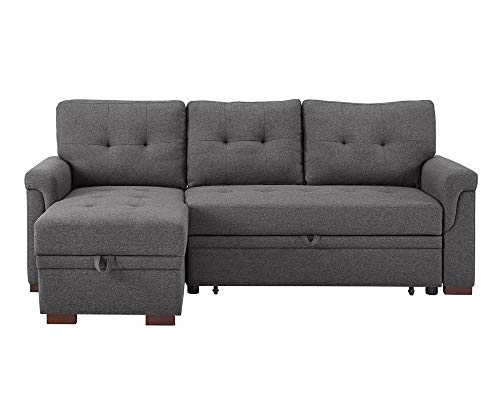 Lilola Home Lucca Linen Reversible Sleeper Sectional Sofa Steel Gray