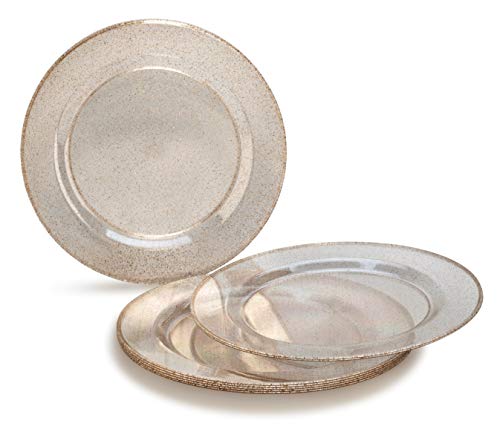 " OCCASIONS" 960pcs set (120 Guests)-Heavyweight Wedding Party Disposable Plastic Plate Set -120 x 10.5'' + 120 x 7.5'' + Silverware + Cups + Napkins (Seasons Clear w/Gold Glitter)