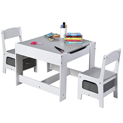 Costzon 3 in 1 Kids Activity Wood Table Sets W/ Storage Drawer Detachable Blackboard For Toddlers Kiddy Sized Furniture