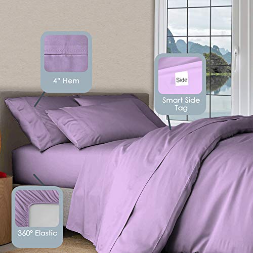 1000 Thread Count Sheet Set, 100% Long Staple Pure Cotton Lavender Split King Sheets, Luxurious Smooth Sateen Weave Breathable Sheets fit Upto 15 inch Deep Pockets (Lavender Split King Cotton Sheets)