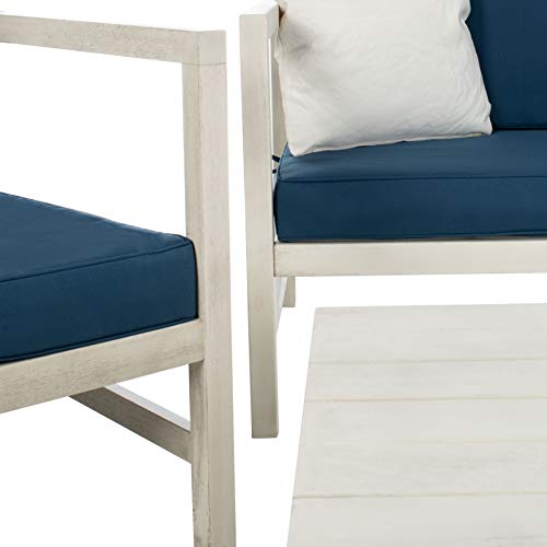 Safavieh PAT7030D Collection Montez White and Navy 4 Pc Accent Pillows Outdoor Set