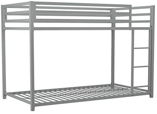 DHP Miles Twin Metal Bunk Bed, Kid's Bedroom, Space-Saving Design, Twin/Twin, Silver