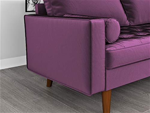 Container Furniture Direct S5458 Mid Century Modern Velvet Upholstered Tufted Living Room Loveseat, 57.87", Eggplant