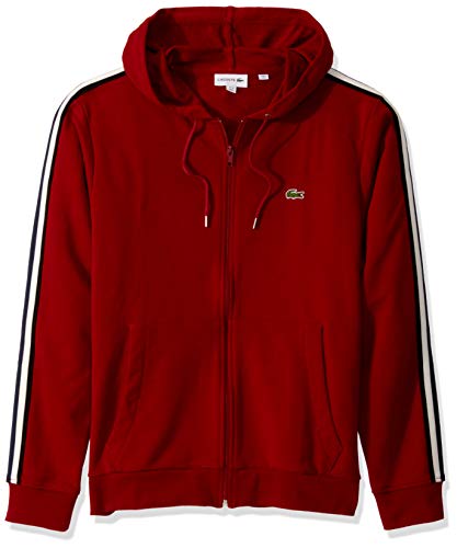 Lacoste Mens Long Sleeve Fleece With Stripe Sweatshirt Sweatshirt, Alizarin Red, XXL