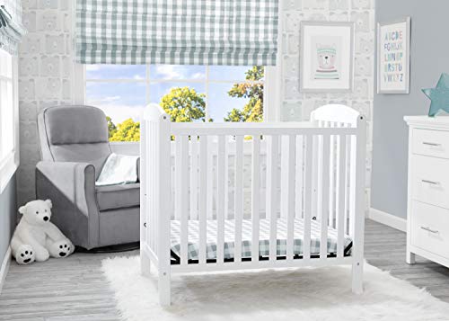 Delta Children Emery Mini Convertible Baby Crib with Mattress, Bianca White