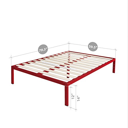 Zinus Mia Modern Studio 14 Inch Platform 1500 Metal Bed Frame / Mattress Foundation / No Box Spring Needed / Wooden Slat Support / Good Design Award Winner / Red, Queen