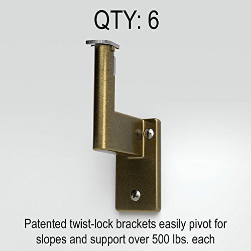 12 ft Handrail Kit Shipped in 2 Pieces with Splice with 6 Antique Brass Wall Brackets and Endcaps