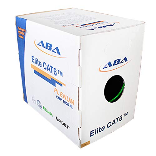 CAT6 Plenum (CMP), Ethernet Cable 1000ft, Unshielded Twisted Pair (UTP) 23AWG, Solid Pure Bare Copper, 550MHz, UL Certified, Easy to Pull (Reelex II) Box, Bulk Networking Cable - Green