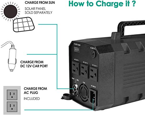 Kyng 500W Portable Power Station Solar Generator Lithium Battery 110V/500W Pure Sine Wave AC-DC-Solar Charge, USB, LED Light, 12V Car, Emergency Power, Camping 288wh
