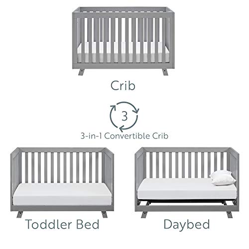 Storkcraft Beckett 3-in-1 Convertible Crib Pebble Gray, Fixed Side Crib, Solid Pine and Wood Product Construction, Converts to Toddler Bed Day Bed or Full Bed (Mattress Not Included)