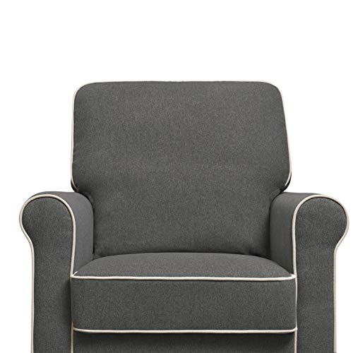 DaVinci Maya Upholstered Swivel Glider and Ottoman, Dark Grey with Cream Piping