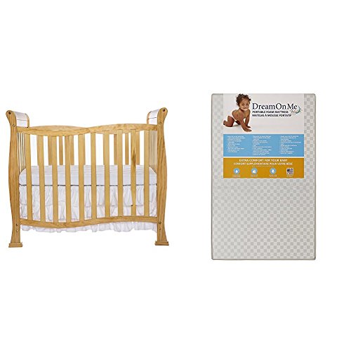 Dream On Me Violet 4 in 1 Convertible Mini Crib  with Dream On Me 3 Portable Crib Mattress, White