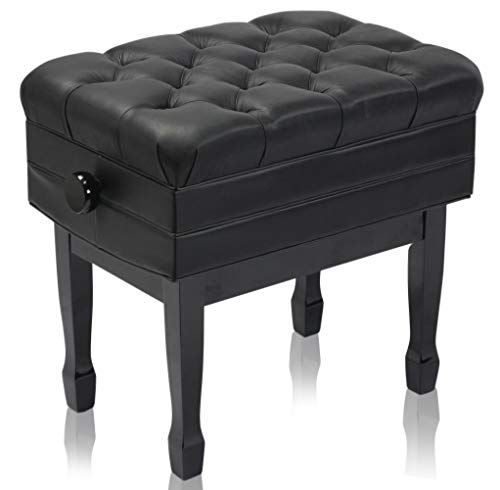 Leather Adjustable Piano Bench by Griffin Black Solid Wood Vintage Design Heavy Duty and Ergonomic Keyboard Stool