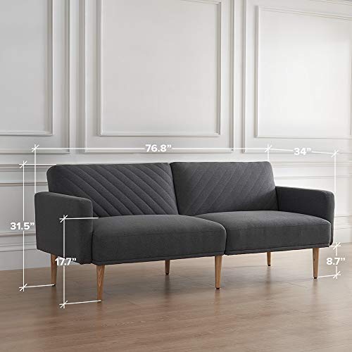 Mopio Chloe Convertible Futon Couch Bed, Fabric Tufted Modern Sofa Sleeper with Tapered Wood Legs, 76.8" L, Perfect Suit for Your Living Room, Dark Gray