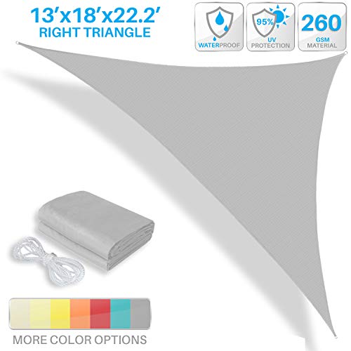 Patio Paradise 13' x 18' x 22.2' Ft 260 GSM Waterproof Sun Shade Sail-Light Grey Triangle UV Block Durable Awning Canopy Outdoor Garden Backyard